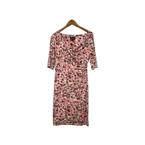connected apparel Dresses & Skirts - Connected Apparel Women's Draped Cowl Neck Bubble Print Dress Pink Brown Size 12